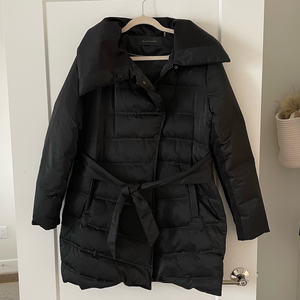 Elie Tahari Black Belted Puffer Coat